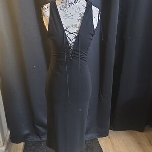 Haute Hippie Black Backless Lace-Up Dress